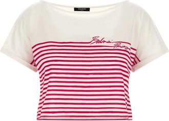 Balmain Marini&egrave;re Cropped T-Shirt - Dames - T-shirts - Roze - S - Katoen - Tops