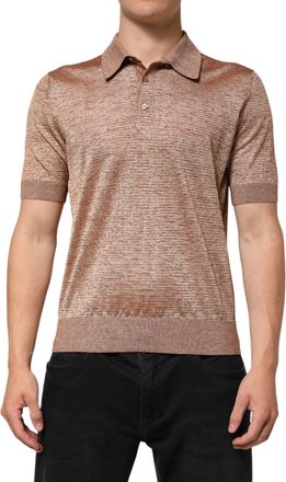Dolce & Gabbana Mens Silk-Cotton Blend Textured Polo Brown Polyester