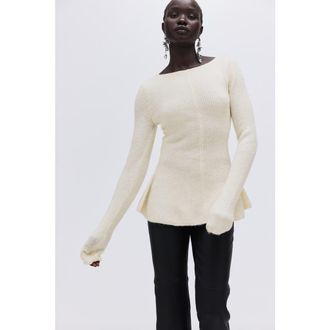 H&M Rib-knit Peplum Top in Cream at Nordstrom, Size 3X-Large