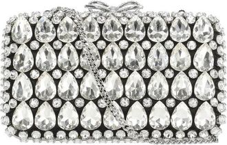 Self Portrait Satin Crystal Pochette With Teardrop And Round Crystal Embellishments