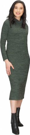 Papillon High Neck Heathered Long Sweater Dress In Green