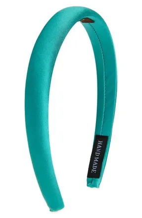 Tasha Skinny Padded Satin Headband in Teal at Nordstrom