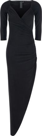 Norma Kamali Black Dress With Draped Details And Bare Shoulders In Tech Fabric Woman