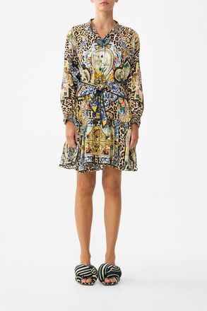 Camilla Short Tiered Shirtdress With Wide Waist Tie in Sevillian Style at Nordstrom, Size Xx-Large Au