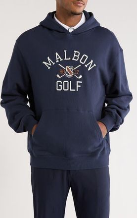Malbon Golf Fesque Crest Cotton Graphic Hoodie in Navy at Nordstrom, Size Xx-Large