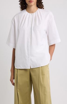 BOSS Banorena Gathered Cotton Top in Bright White at Nordstrom, Size 10