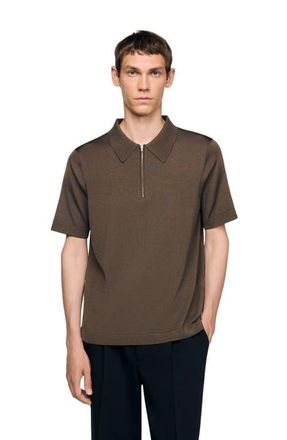 Sandro Knitted polo with zip collar in Caramel at Nordstrom, Size Xx-Large