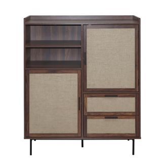 Calicosy Aparador alto 2 puertas 2 cajones de tela y decoraci&oacute;n nogal h120 cm