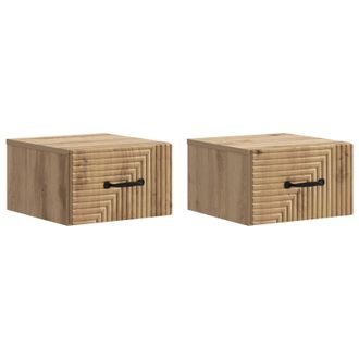 vidaXL Mesita De Noche De Pared Con Caj&oacute;n 2 Pcs Roble Artesanal Vidaxl