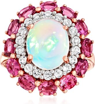 Ross-Simons Opal, Pink Tourmaline and. White Topaz Ring in 18kt Rose Gold Over Sterling