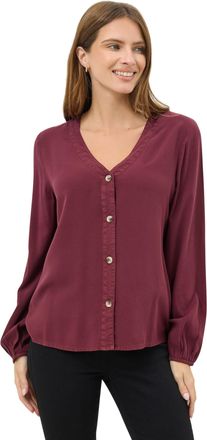 M&Co Womens Berry Button Front Long Sleeve Blouse - Womens Red