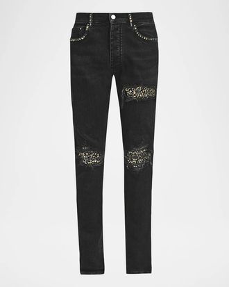 Amiri Men & apos;s Studded Rip and Repair Black Denim Skinny Jeans