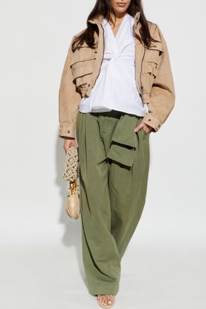 Balmain Suede Jacket With Pockets, Womens, Beige