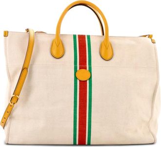 Gucci Foldable Web Canvas with Leather Large tote bag - Beige