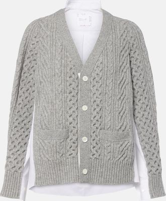 sacai Cable-knit wool and poplin cardigan