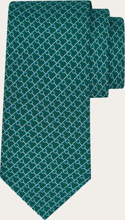 Ferragamo Men Square print silk tie Green