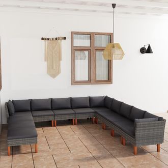 vidaXL Set De Muebles De Jard&iacute;n 12 Pzas Y Cojines Rat&aacute;n Sint&eacute;tico Gris Vidaxl