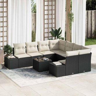 vidaXL Conjunto De Sof&aacute; De Jard&iacute;n 9 Pcs Negro Y Crema Rat&aacute;n Sint&eacute;tico Vidaxl