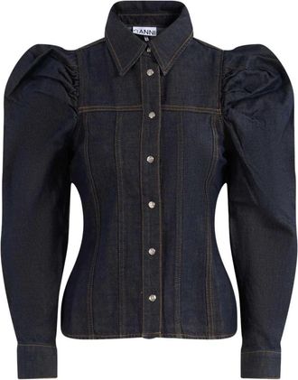 Ganni Slub Denim Shirt - Dames - Spijkeroverhemden - Blauw - M - Denim - Overhemden