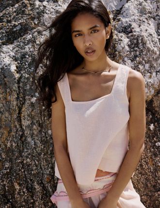 Nobody's Child Pale Peach Linen-Blend Top