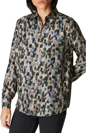 Eton Slim Fit Geometric Print Silk Dress Shirt in Light Beige at Nordstrom, Size 17