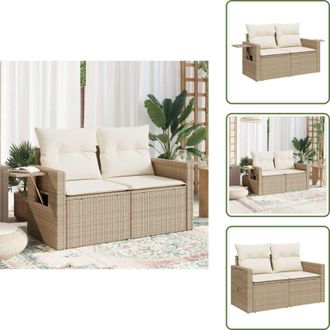 vidaXL Rattan sintetico - vidaXL Divano da Giardino con Cuscini a 2 Posti Beige in Polyrattan - Tavolino esterno