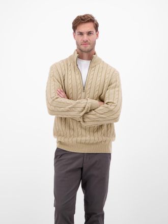 Lerros Strickpullover LERROS Troyer mit Zopfmuster - Klassik trifft Coolness, Herren, Gr. XXL, tender beige melange, 88% Wolle, 12% Kaschmir, ohne Ausschnitt