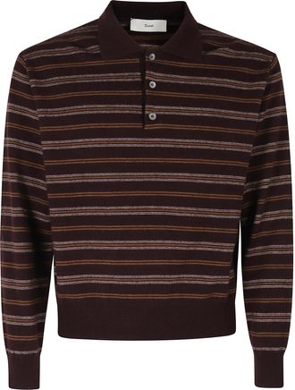 Dunst Brown Collared Striped Nylon-Blend Polo Sweater