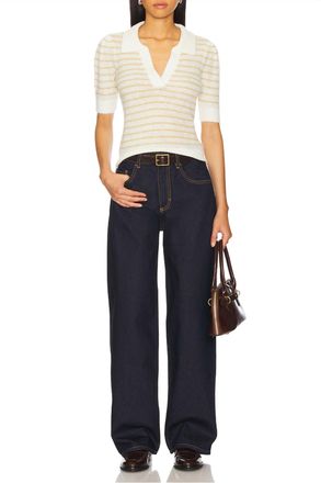 Pistola Denim Billie Pleat Sleeve Polo Shirt In Pistachio Shell Stripe