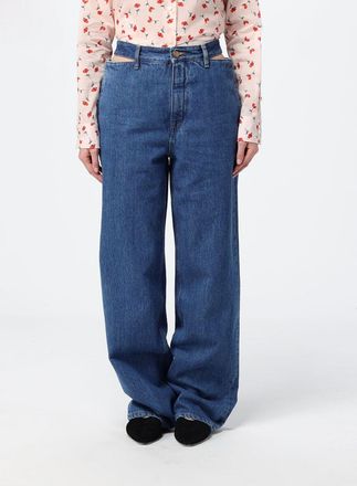 Jil Sander Jeans a gamba larga in denim di cotone cut-out
