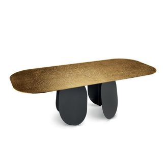 MondoViro Mesa fija de cristal martillado negro y dorado cm 210x110 75h
