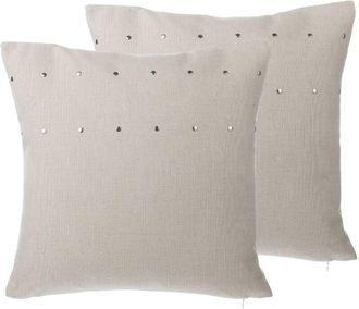 Beliani Beliani - Set of 2 Decorative Scatter Cushions Polyester Silver Studs 45x45 cm Beige Gaura