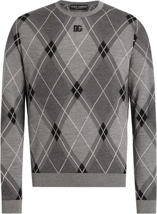 Dolce & Gabbana argyle-pattern logo-detail sweater - Grey