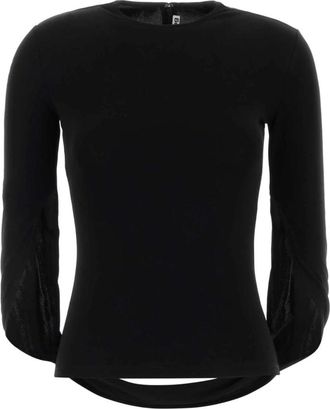 Alexander Wang Drape Back Top met Lange Mouwen - Dames - Ronde hals truien - Zwart - M - Leer - Truien & Vesten