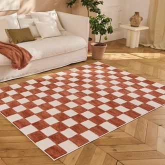 Nazar Rugs Alfombra de cuadros terracota 100x150 cm