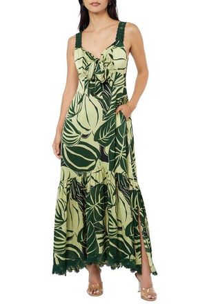 Ciebon Kira Lace Trim Print Maxi Dress in Green Multi at Nordstrom, Size X-Small