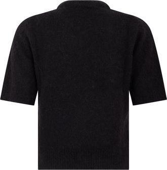 Ganni Womens Short-Sleeve Alpaca Sweater Black Wool