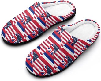 Generic U.S. And Hawaii Flag Mens Slippers Memory Foam Winter Warm Sandals Slip On House Shoes Size 7-14