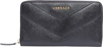 Versace saffiano leather logo stitch continental wallet