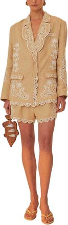 Farm Rio Linen Khaki Embroidered Short