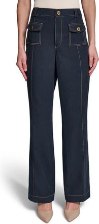 Karl Lagerfeld Seam Detail High Waist Suiting Pants in Midnight Navy at Nordstrom, Size 16