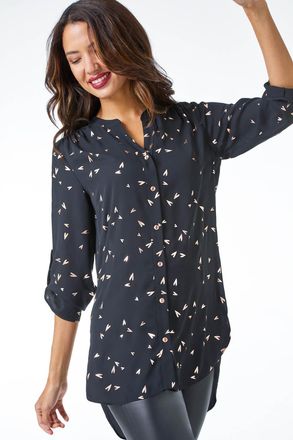 Roman Foil Heart Print Longline Blouse