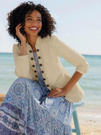 Heine Jeansblazer HEINE Jeans-Blazer, Damen, Gr. 34, sand, 95% Baumwolle, 3% Polyester, 2% Elasthan, Blazer Jeansblazer