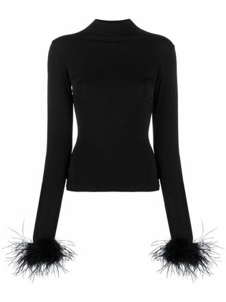 Atu Body Couture feather-cuff high-neck top - women - Recycled Polyester/Polyester/Spandex/Elastane - M - Black