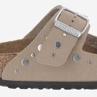Birkenstock Girls Sandals Arizona Rivet Suede Taupe Synthetic Slippers Flat Shoes