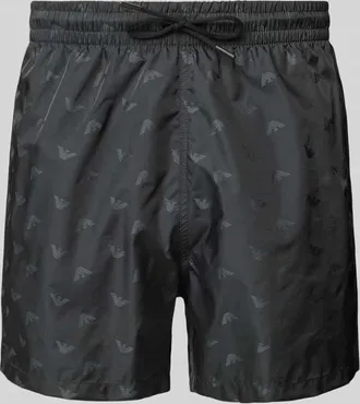 Emporio Armani Relaxed Fit Badeshorts mit Label-Print in Black, Größe XL