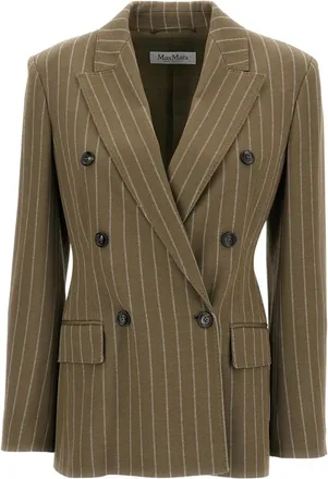 Max Mara Beige Stripes Peaked Lapel Blazer