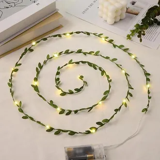 OEM Unidades, Guirnalda De Luces De 1,98 M Con Hojas Verdes, 20 Led, Funciona Con Pilas, Guirnalda De Hiedra Artificial, Cumplea&ntilde;os Y Bodas