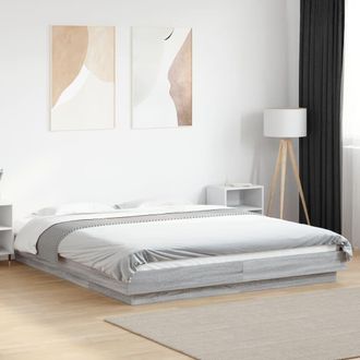 Berkfield Home Bed Frame with LED Lights without Mattress Grey Sonoma 160x200cm | Size: 160x200 cm