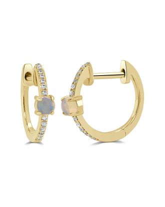 Sabrina Designs 14K 0.21 Ct. Tw. Diamond & Opal Huggie Earrings